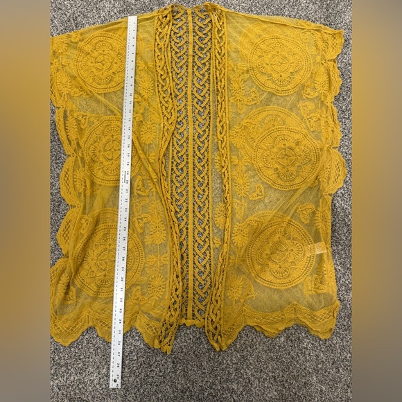 Do Everything in Love Mustard Lace Cardigan Kimono Beach Cover Up One Size - Picture 12 of 13
